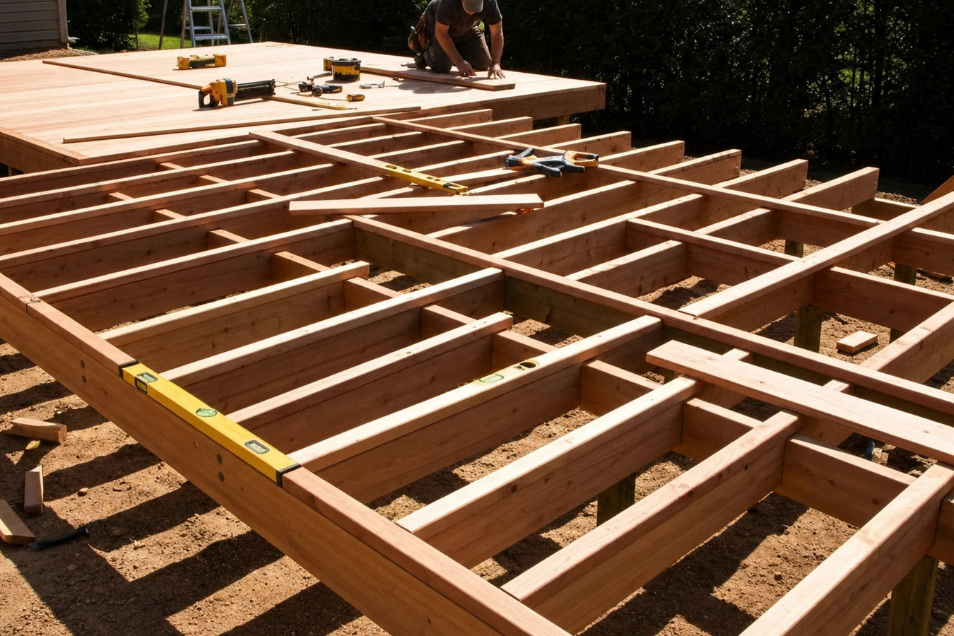 Cedar wood deck construction